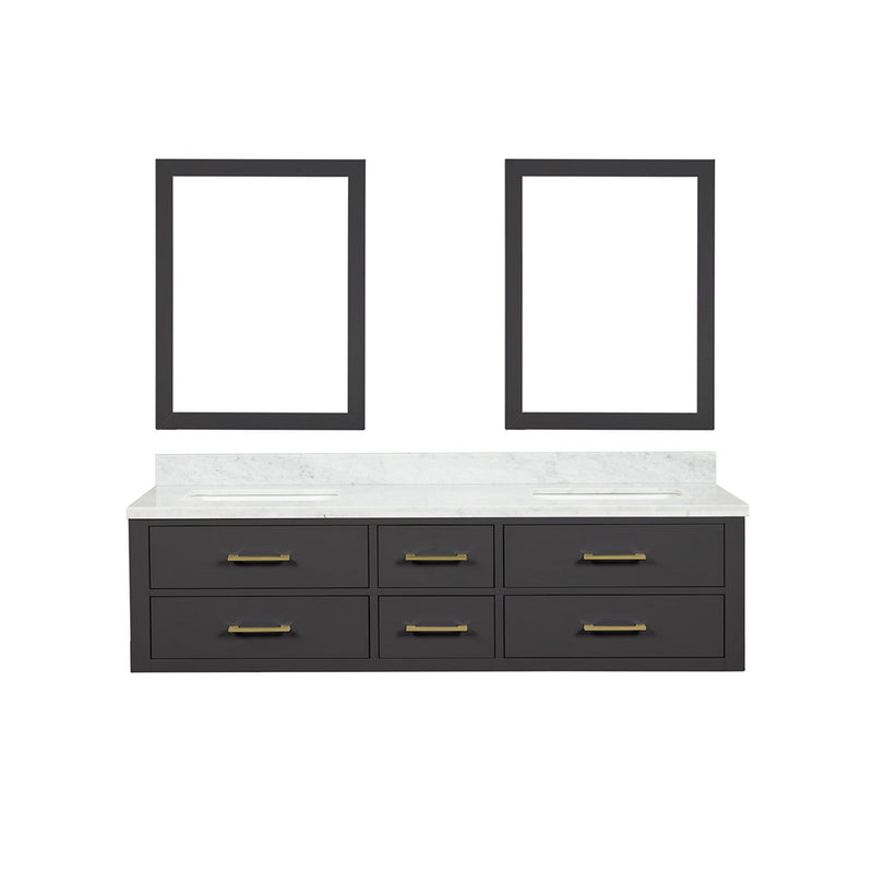 Lexora Castor 72" W x 22" D Black Double Bath Vanity Carrara Marble Top and 34" Mirrors