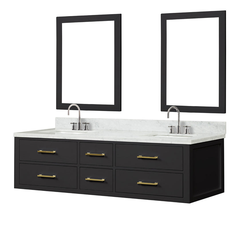 Lexora Castor 72" W x 22" D Black Double Bath Vanity Carrara Marble Top with Faucet Set and 34" Mirrors