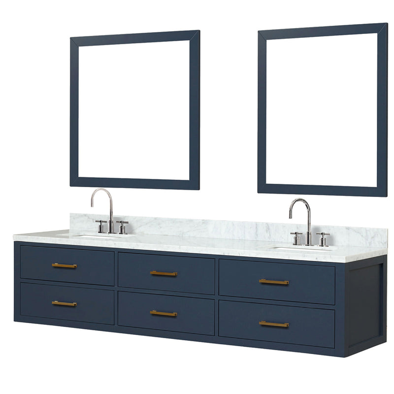 Lexora Castor 80" W x 22" D Black Double Bath Vanity Carrara Marble Top with Faucet Set and 36" Mirrors