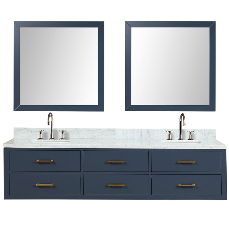 Lexora Castor 80" W x 22" D Black Double Bath Vanity Carrara Marble Top with Faucet Set and 36" Mirrors