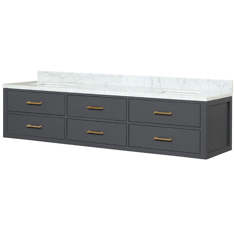 Lexora Castor 80" W x 22" D Black Double Bath Vanity and Carrara Marble Top