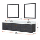 Lexora Castor 80" W x 22" D Black Double Bath Vanity Carrara Marble Top and 36" Mirrors