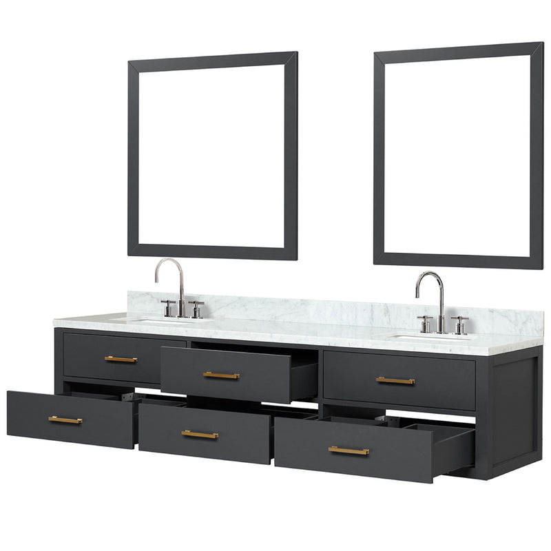 Lexora Castor 80" W x 22" D Black Double Bath Vanity Carrara Marble Top with Faucet Set and 36" Mirrors