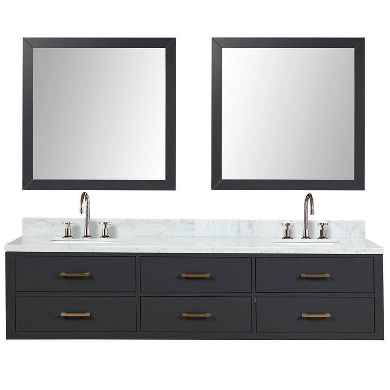 Lexora Castor 80" W x 22" D Black Double Bath Vanity Carrara Marble Top with Faucet Set and 36" Mirrors