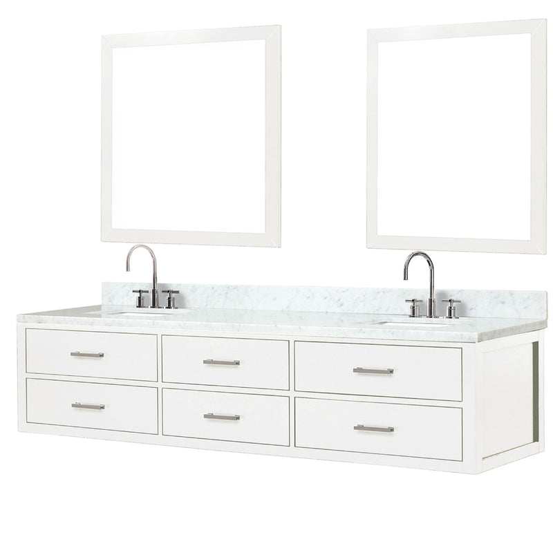 Lexora Castor 84" W x 22" D Black Double Bath Vanity Carrara Marble Top with Faucet Set and 36" Mirrors