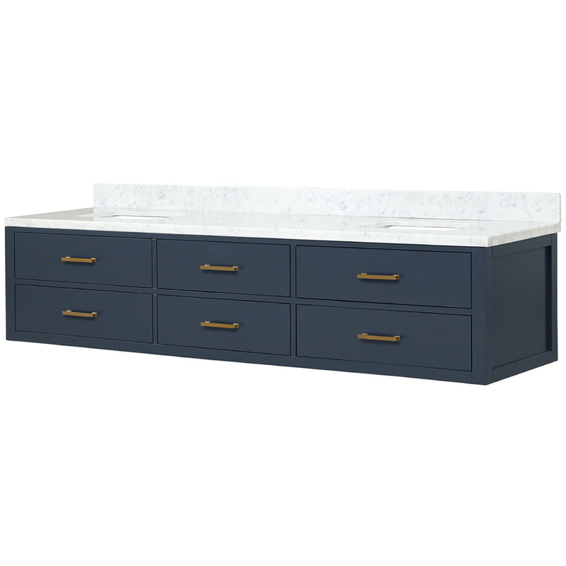 Lexora Castor 84" W x 22" D Black Double Bath Vanity and Carrara Marble Top