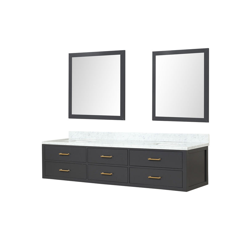 Lexora Castor 84" W x 22" D Black Double Bath Vanity Carrara Marble Top and 36" Mirrors