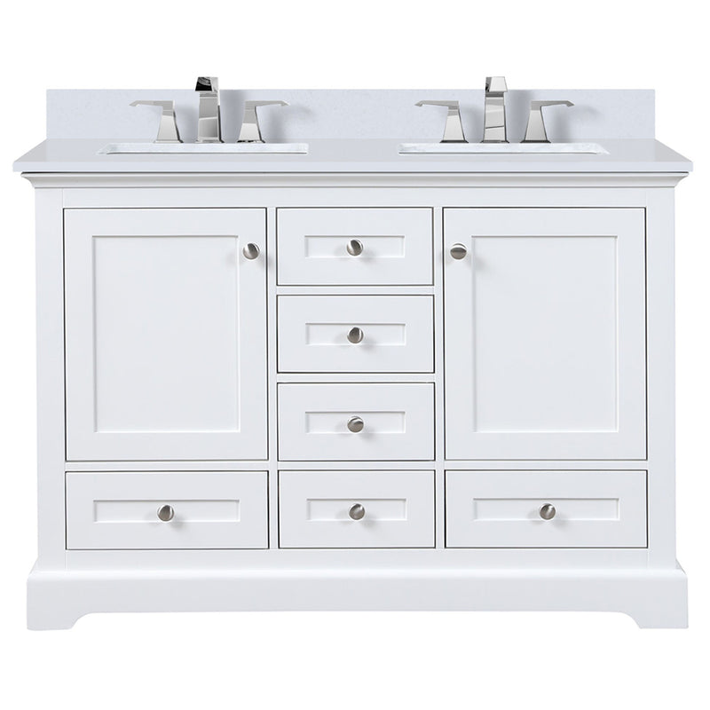 Lexora Dukes 48" W x 22" D White Bath Vanity Quartz Top with Faucet Set