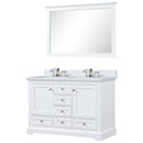 Lexora Dukes 48" W x 22" D White Bath Vanity Cultured Marble Top with Faucet Set and 46" Mirror