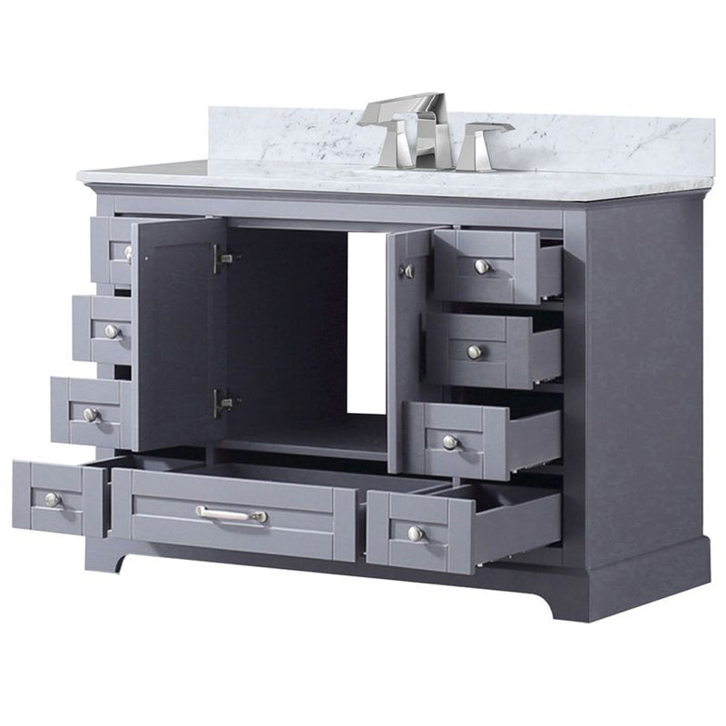 Lexora Dukes 48" W x 22" D Dark Grey Bath Vanity Carrara Marble Top with Faucet Set