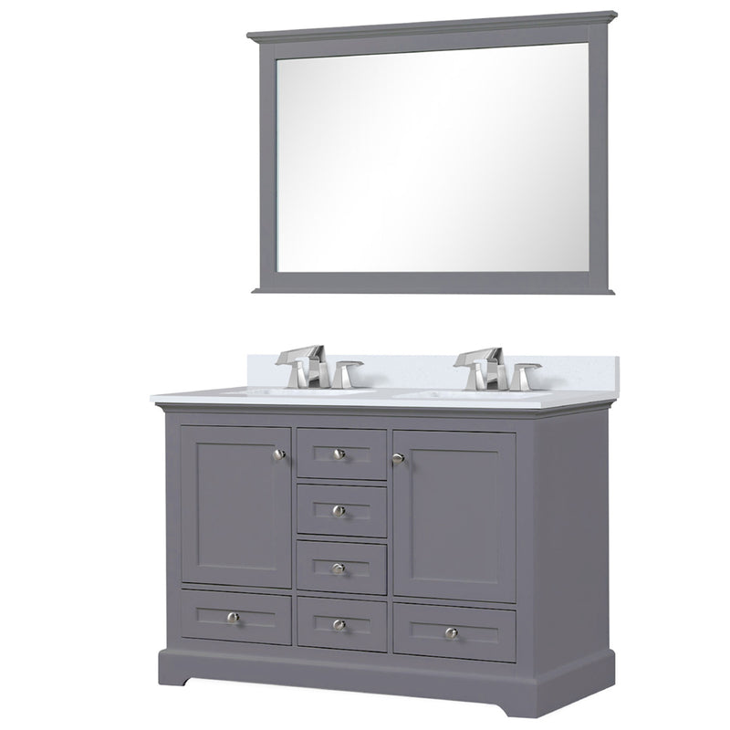 Lexora Dukes 48" W x 22" D Dark Grey Bath Vanity Cultured Marble Top with Faucet Set and 46" Mirror