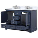 Lexora Dukes 48" W x 22" D Navy Blue Double Bath Vanity Carrara Marble Top with Faucet Set