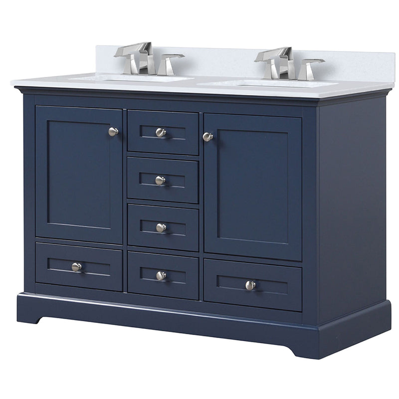 Lexora Dukes 48" W x 22" D Navy Blue Bath Vanity Quartz Top with Faucet Set