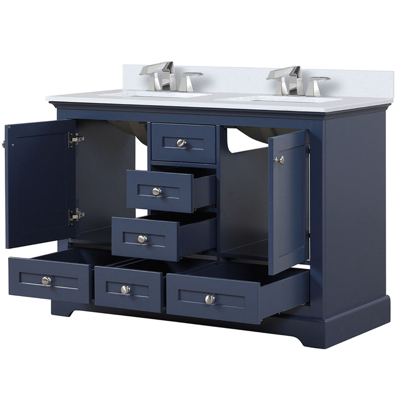 Lexora Dukes 48" W x 22" D Navy Blue Bath Vanity Quartz Top with Faucet Set