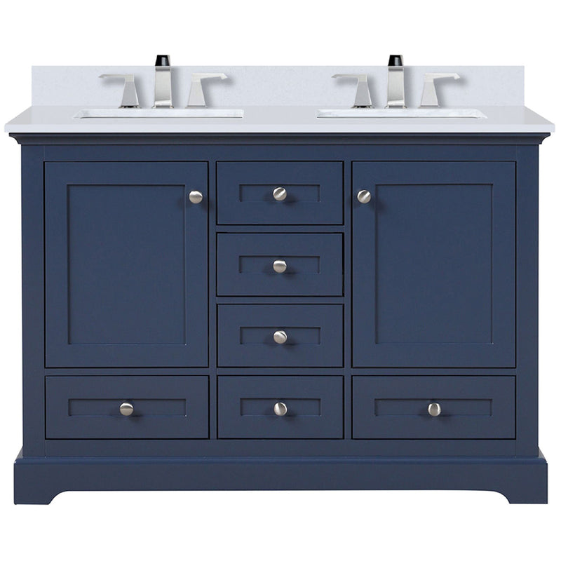 Lexora Dukes 48" W x 22" D Navy Blue Bath Vanity Quartz Top with Faucet Set