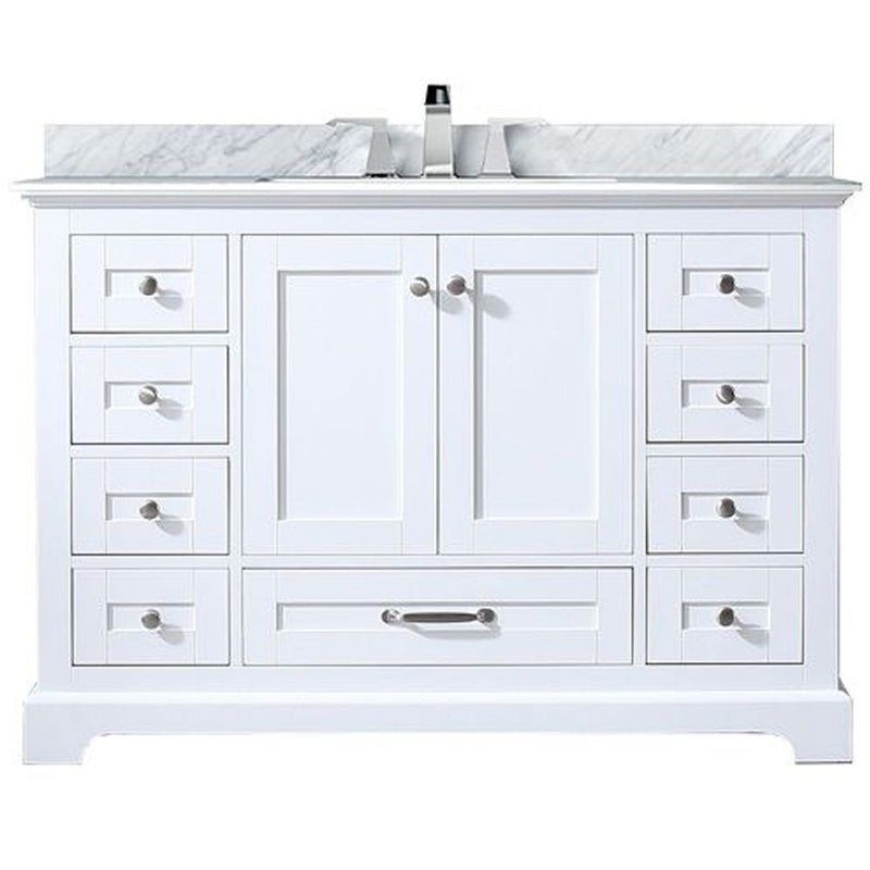 Lexora Dukes 48" W x 22" D White Double Bath Vanity Carrara Marble Top with Faucet Set