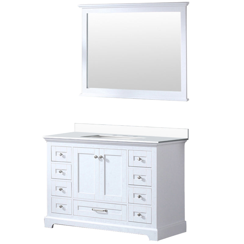 Lexora Dukes 48" W x 22" D White Bath Vanity Cultured Marble Top and 46" Mirror