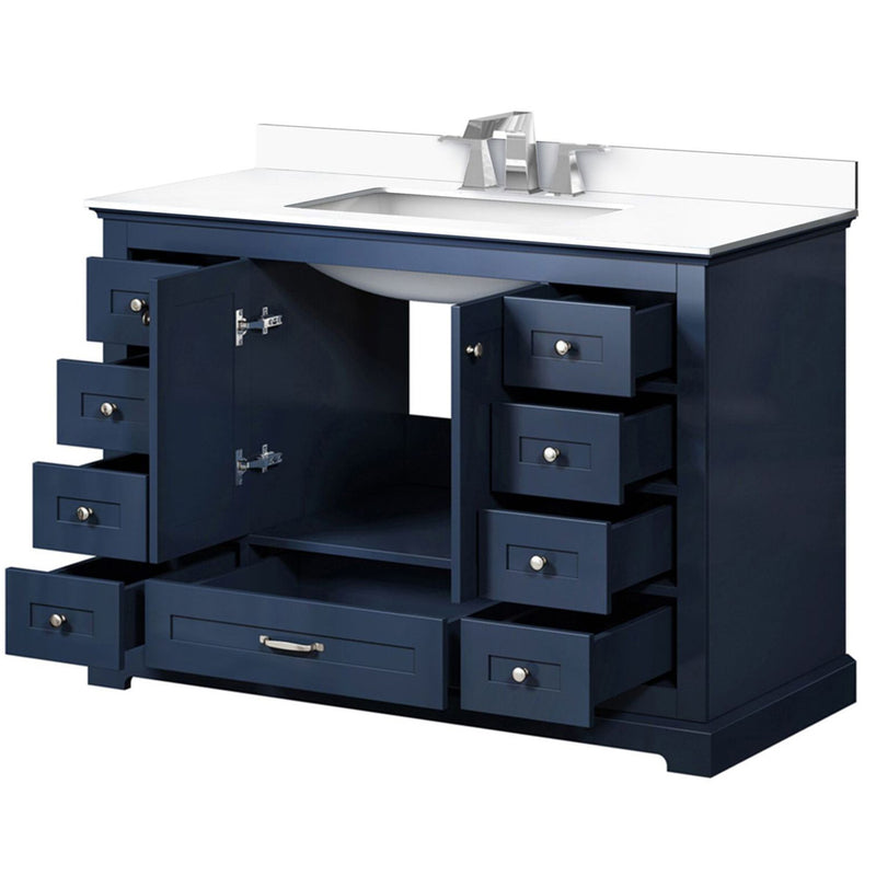 Lexora Dukes 48" W x 22" D Navy Blue Bath Vanity Cultured Marble Top with Faucet Set