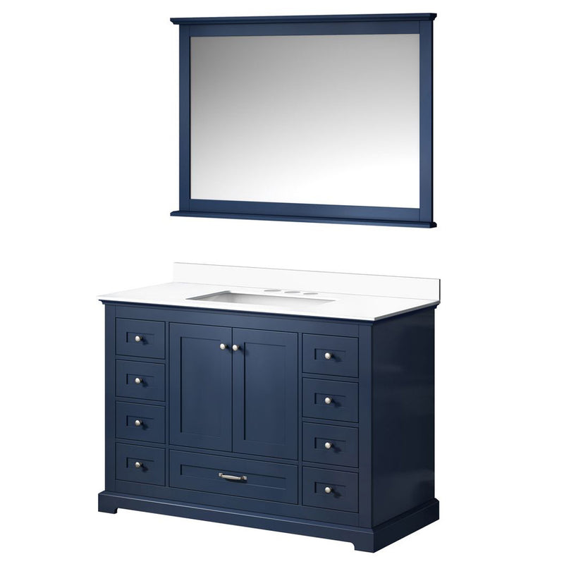 Lexora Dukes 48" W x 22" D Navy Blue Bath Vanity Cultured Marble Top 46" Mirror