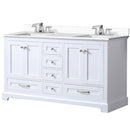 Lexora Dukes 60" W x 22" D White Double Bath Vanity Carrara Marble Top with Faucet Set