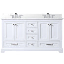 Lexora Dukes 60" W x 22" D White Double Bath Vanity Carrara Marble Top with Faucet Set