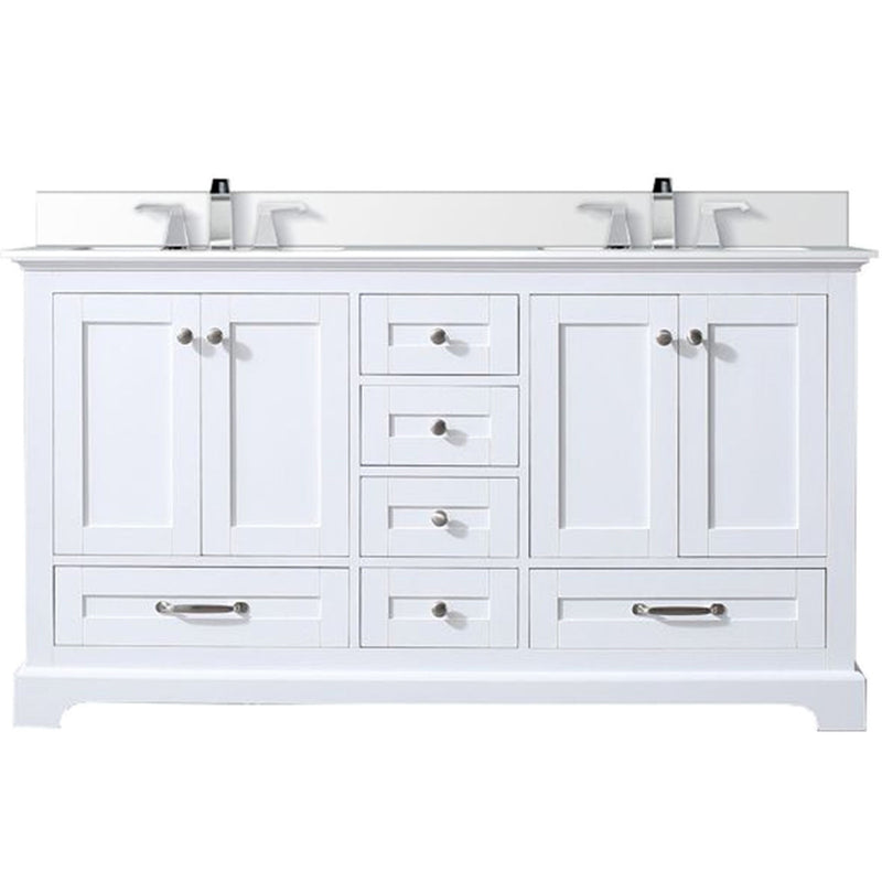 Lexora Dukes 60" W x 22" D White Double Bath Vanity Carrara Marble Top with Faucet Set