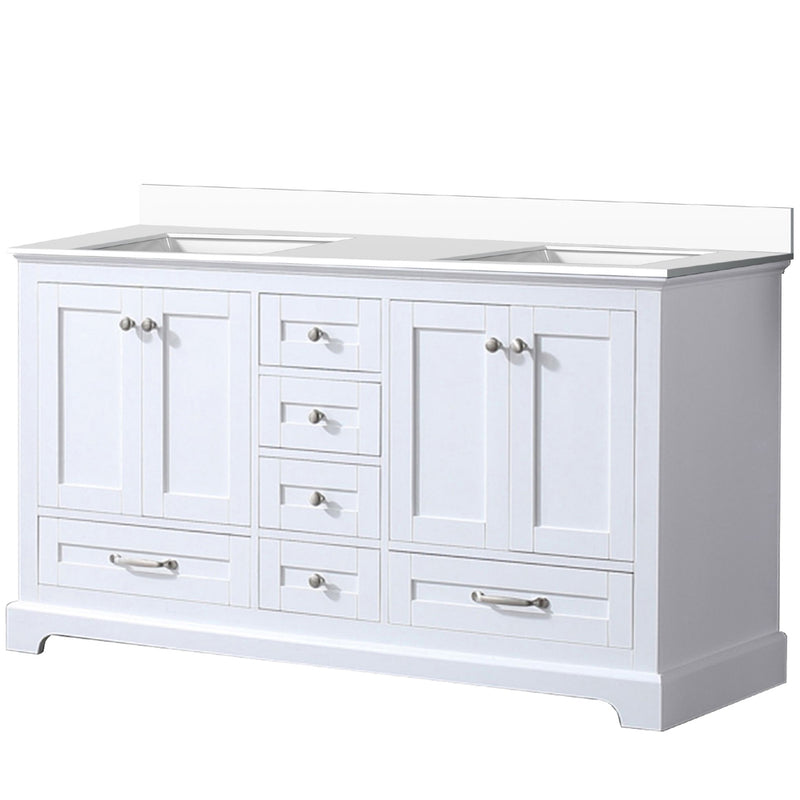 Lexora Dukes 60" W x 22" D White Double Bath Vanity and Carrara Marble Top