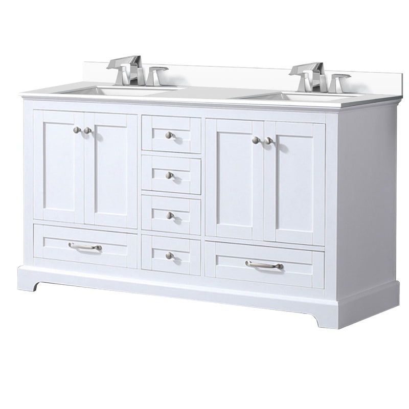 Lexora Dukes 60" W x 22" D White Double Bath Vanity Carrara Marble Top with Faucet Set