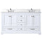 Lexora Dukes 60" W x 22" D White Double Bath Vanity Carrara Marble Top with Faucet Set