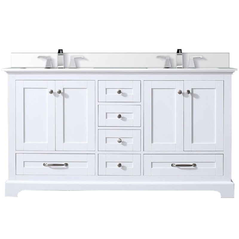 Lexora Dukes 60" W x 22" D White Double Bath Vanity Carrara Marble Top with Faucet Set