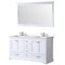 Lexora Dukes 60" W x 22" D White Double Bath Vanity Carrara Marble Top with Faucet Set and 58" Mirror