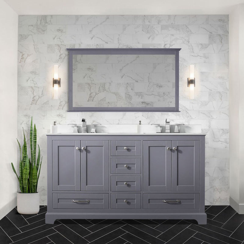 Lexora Dukes 60" W x 22" D Dark Grey Double Bath Vanity Carrara Marble Top with Faucet Set