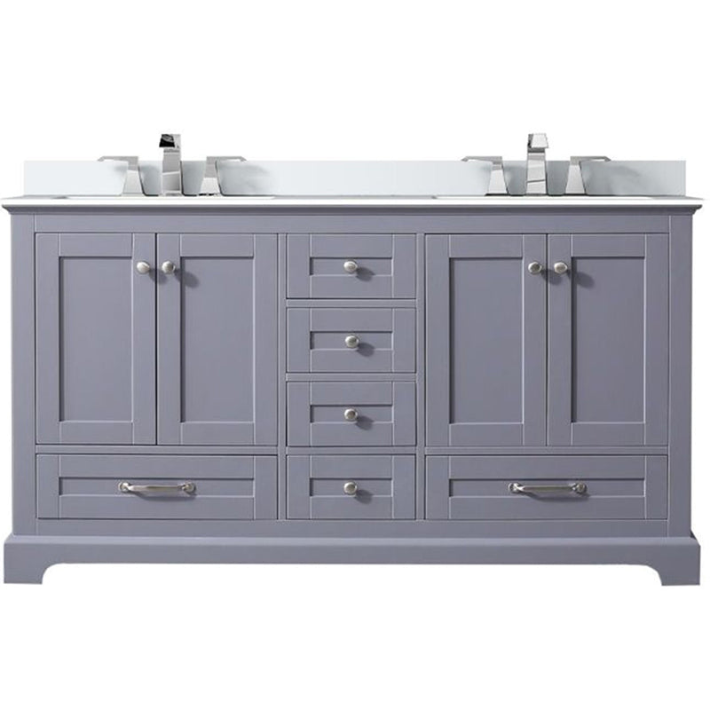 Lexora Dukes 60" W x 22" D Dark Grey Double Bath Vanity Carrara Marble Top with Faucet Set