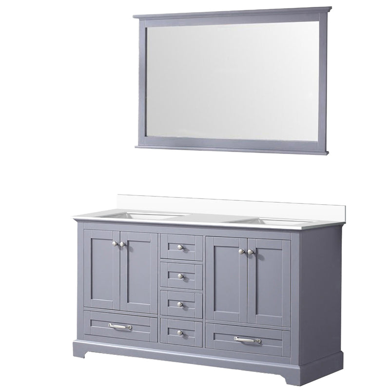 Lexora Dukes 60" W x 22" D Dark Grey Double Bath Vanity Carrara Marble Top with 58" Mirror