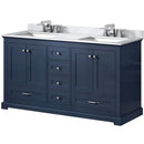 Lexora Dukes 60" W x 22" D Navy Blue Double Bath Vanity Carrara Marble Top with Faucet Set