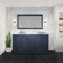 Lexora Dukes 60" W x 22" D Navy Blue Double Bath Vanity Carrara Marble Top with Faucet Set