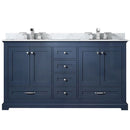 Lexora Dukes 60" W x 22" D Navy Blue Double Bath Vanity Carrara Marble Top with Faucet Set