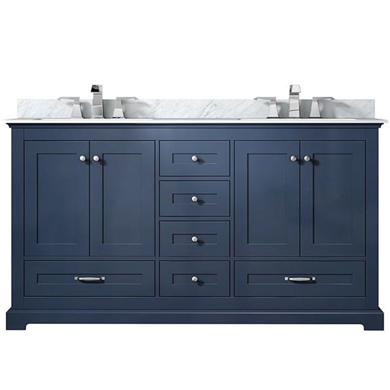 Lexora Dukes 60" W x 22" D Navy Blue Double Bath Vanity Carrara Marble Top with Faucet Set