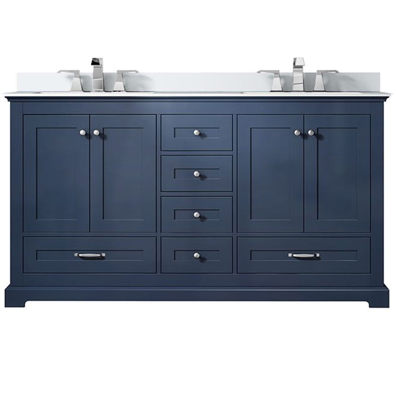 Lexora Dukes 60" W x 22" D Navy Blue Double Bath Vanity Carrara Marble Top with Faucet Set