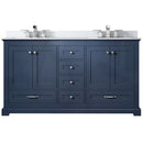 Lexora Dukes 60" W x 22" D Navy Blue Double Bath Vanity Carrara Marble Top with Faucet Set