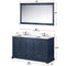 Lexora Dukes 60" W x 22" D Navy Blue Double Bath Vanity Carrara Marble Top with Faucet Set and 58" Mirror