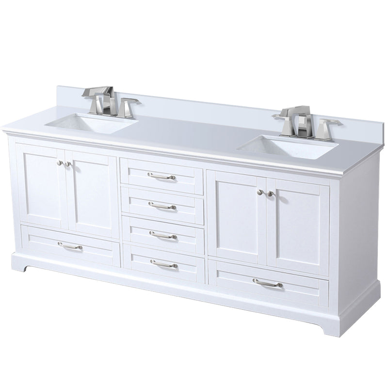 Lexora Dukes 80" W x 22 " D White Double Bath Vanity Carrara Marble Top with Faucet Set