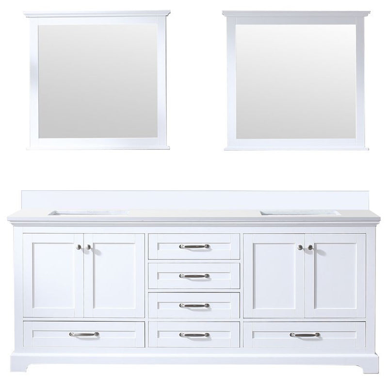 Lexora Dukes 80" W x 22 " D White Double Bath Vanity Carrara Marble Top and 30" Mirrors