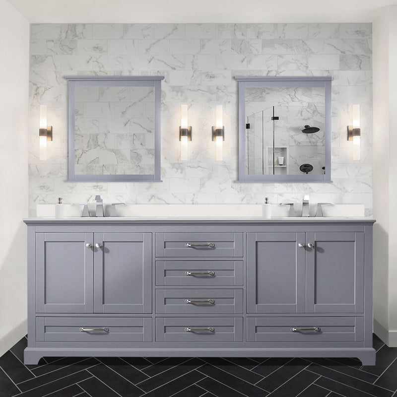 Lexora Dukes 80" W x 22 " D Dark Grey Double Bath Vanity Carrara Marble Top with Faucet Set and 30" Mirrors