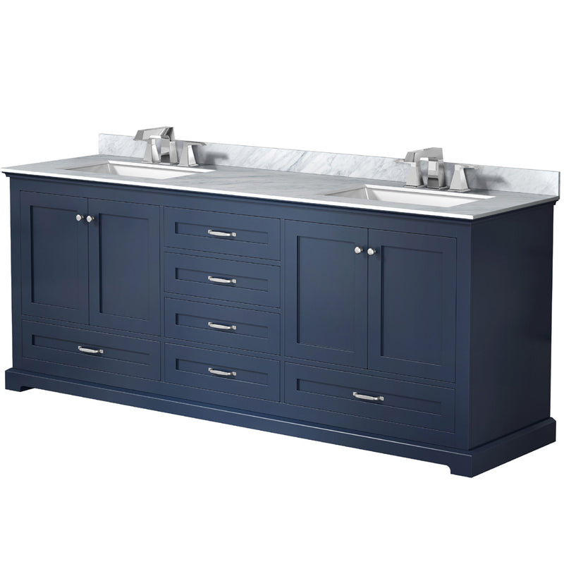 Lexora Dukes 80" W x 22" D Navy Blue Double Bath Vanity Carrara Marble Top with Faucet Set