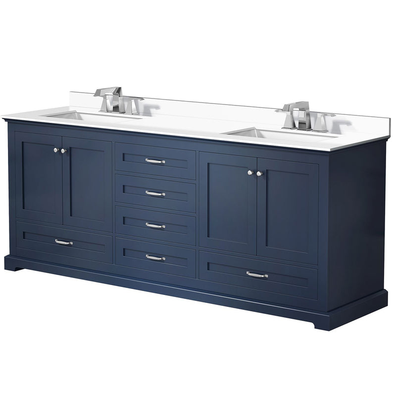 Lexora Dukes 80" W x 22" D Navy Blue Double Bath Vanity Carrara Marble Top with Faucet Set