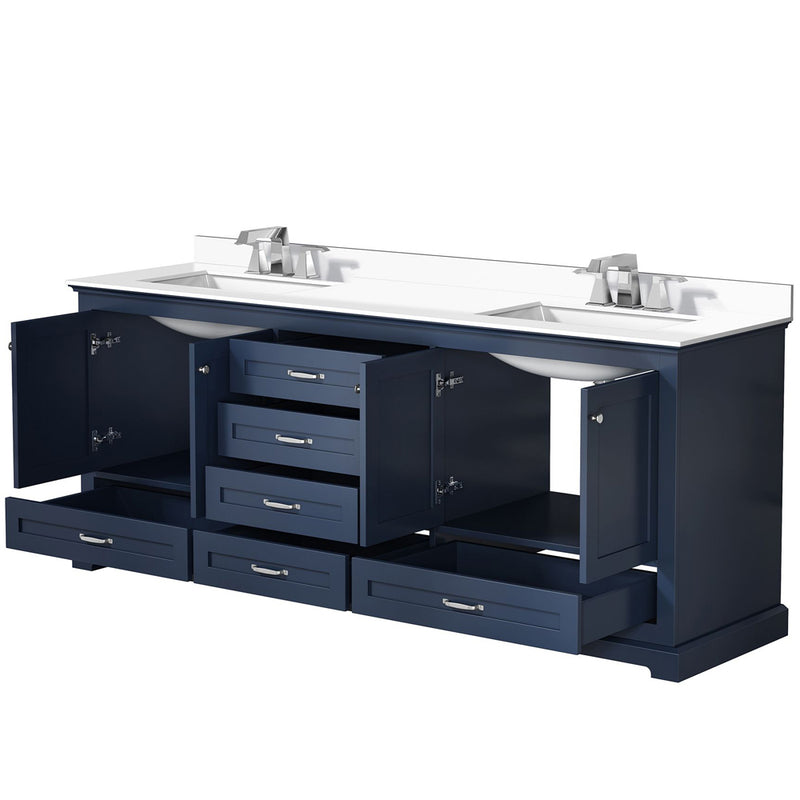 Lexora Dukes 80" W x 22" D Navy Blue Double Bath Vanity Carrara Marble Top with Faucet Set