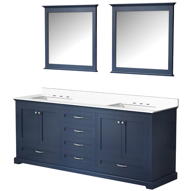 Lexora Dukes 80" W x 22 " D Navy Blue Double Bath Vanity Carrara Marble Top and 30" Mirrors