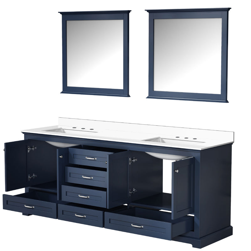 Lexora Dukes 80" W x 22 " D Navy Blue Double Bath Vanity Carrara Marble Top and 30" Mirrors