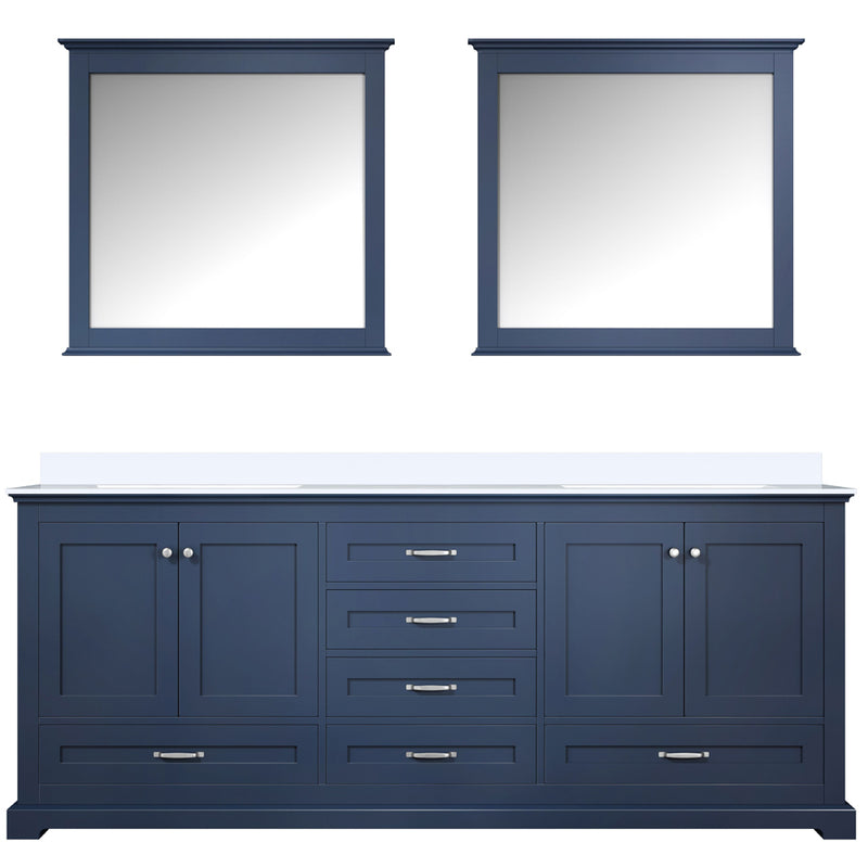 Lexora Dukes 80" W x 22 " D Navy Blue Double Bath Vanity Carrara Marble Top and 30" Mirrors